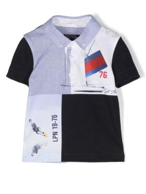 sailing-print patchwork polo shirt