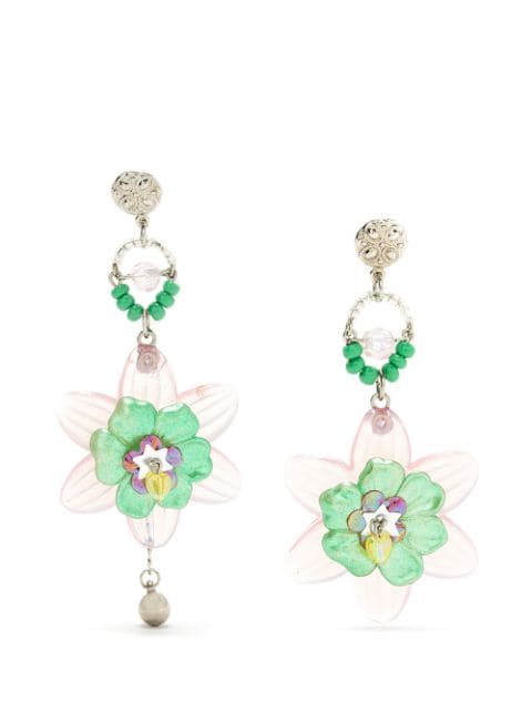 floral asymmetric drop earrings