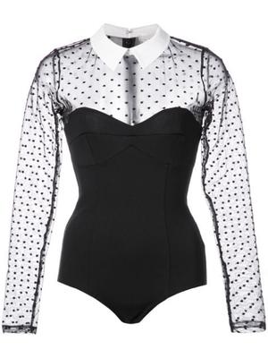 Dotted Tulle collared bodysuit