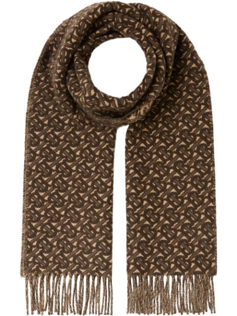 monogram-pattern fringed scarf