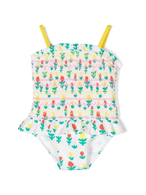 ruffled floral-print swimsuit