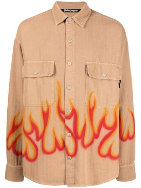 flame-print long-sleeve shirt