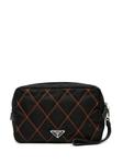 diamond-quilted logo plaque clutch