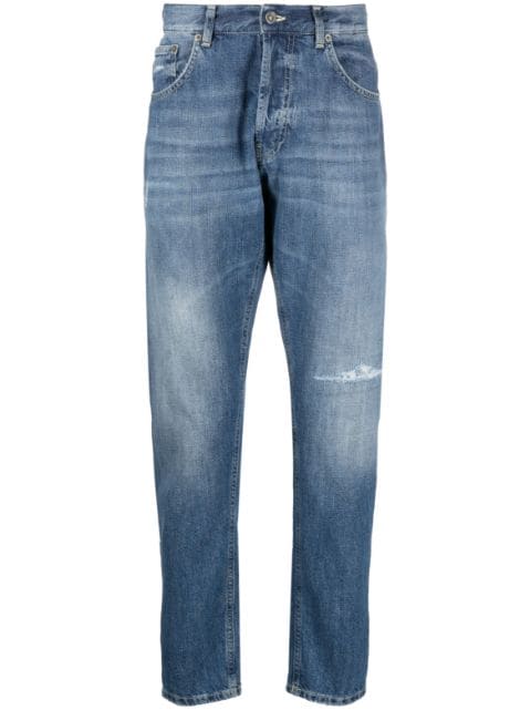distressed-effect mid-rise tapered jeans