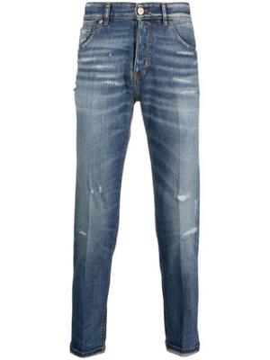 distressed mid-rise slim-fit jeans