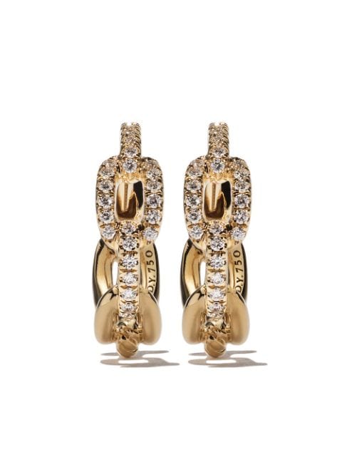 18kt yellow gold Stax diamond chain link huggie hoop earrings