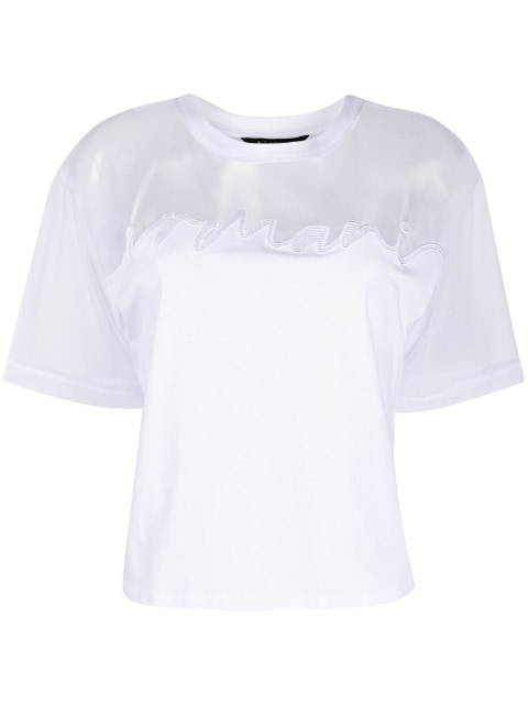 embroidered-logo mesh-panelling T-shirt