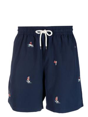 motif-embroidered swim shorts