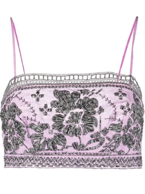 floral-embroidered cropped top