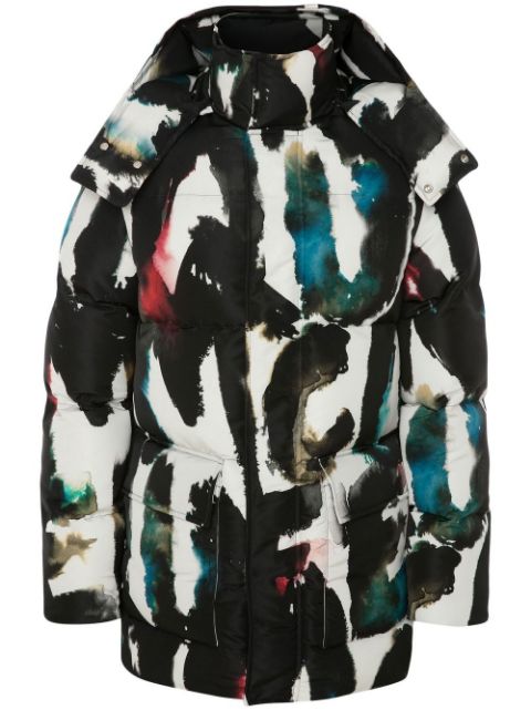 abstract-print hooded padded jacket