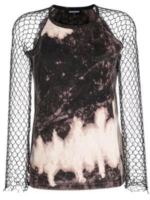 abstract pattern mesh sleeve top