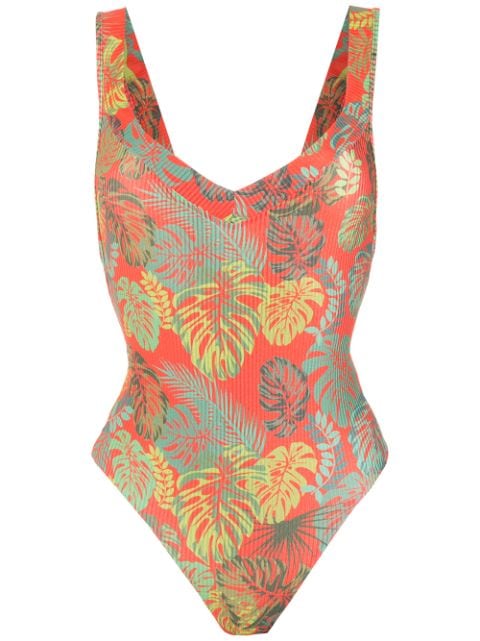 palm leaf print swimsuit