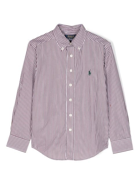 pony-embroidered stripe-print shirt