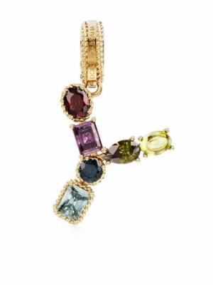 18kt yellow gold Y letter gemstone pendant