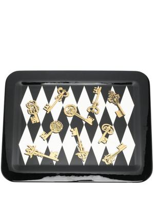 gold keys-print rectangular tray