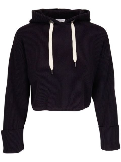 rib-knit cropped hoodie