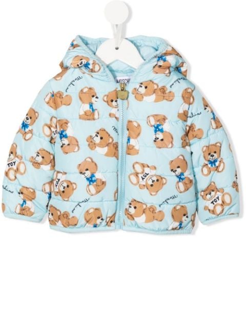 teddy bear-print padded jacket