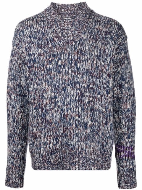 marl-knit V-neck jumper
