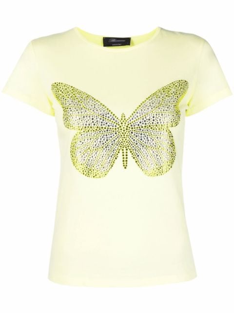 rhinestone-embellished butterfly-motif T-shirt
