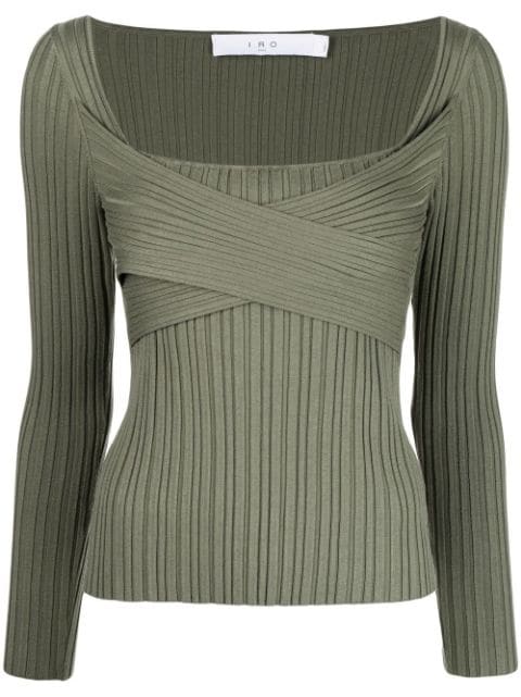 ribbed square-neck long-sleeve top