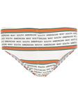 striped slogan-print swimming trunks