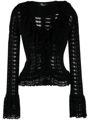 floral-appliqu  knitted cardigan