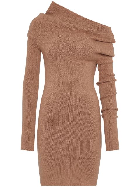 asymmetric-shoulder knitted dress