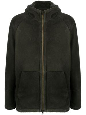 zip-up leather-shearling coat