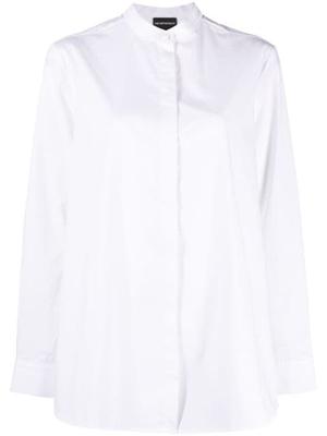 collarless long-sleeve cotton shirt