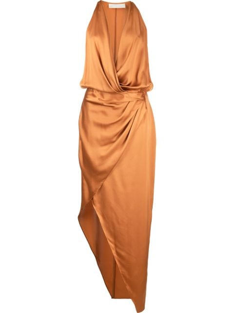 asymmetric halterneck silk dress