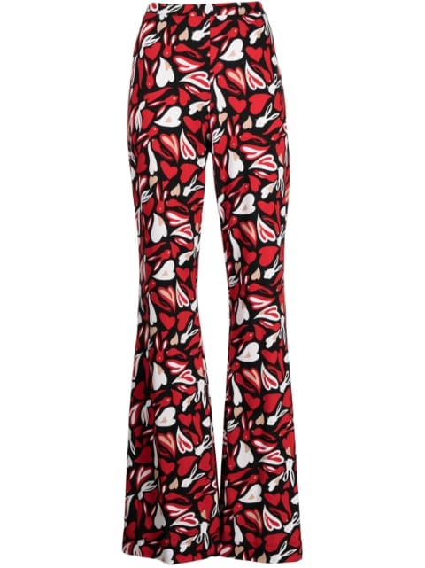 abstract-print silk flared trousers