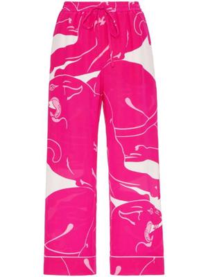 panther-print silk cropped trousers