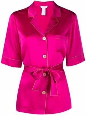 rosy tied-waist silk shirt