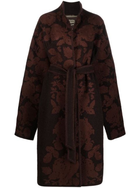 floral-embroidered midi coat