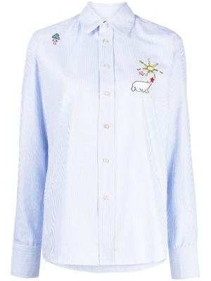 floral-embroidered striped shirt