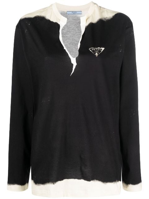 distressed-effect V-neck sweatshirt