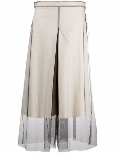 Calico mesh-layered culotte trousers