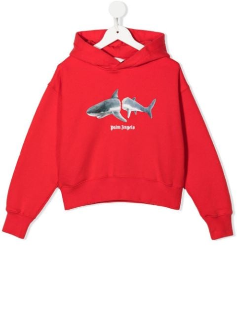 shark-print cotton hoodie