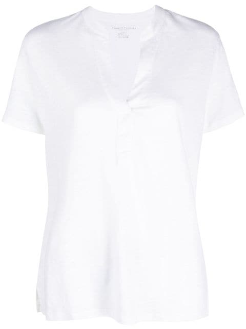 V-neck linen-blend blouse