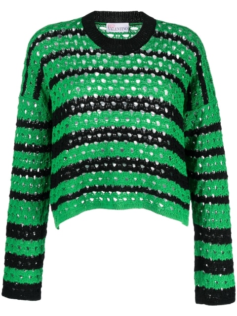 striped open-knit cotton jumper