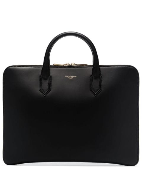 logo-embossed leather briefcase