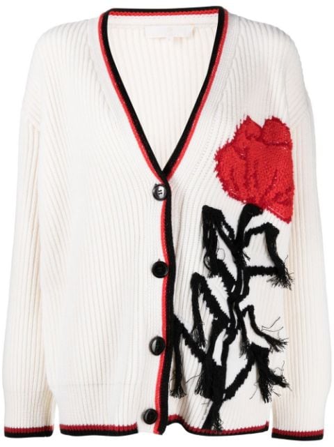 frayed-flower-embroidered cardigan