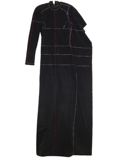 contrast-stitching draped dress