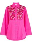 floral-appliqu  wide-sleeve blouse