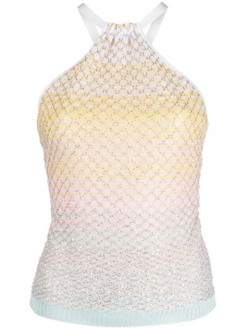 metallic-threading knitted halterneck top