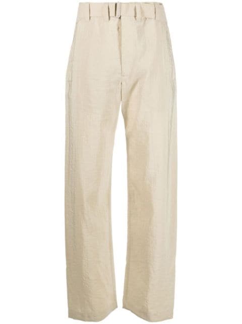Soft belted straight trousers