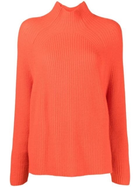 high-neck ribbed knit jumper