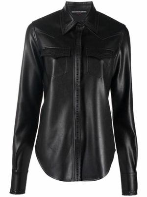 button-up faux leather shirt