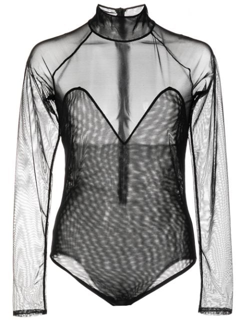 mesh-panel mock neck bodysuit