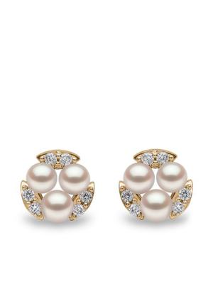 18kt yellow gold Sleek Akoya pearl diamond stud earrings